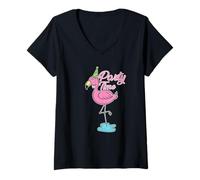 Women's Flamingo Party Time V-Neck T-Shirt