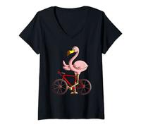 Womens Flamingo Riding A Bicycle | Cool Bikers Funny Bike Bird Gift V-Neck T-Shirt