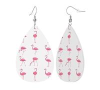 Womens Flamingos on white Print Leather Earrings Teardrop Dangle Earrings Jewelry Outfits Accessories