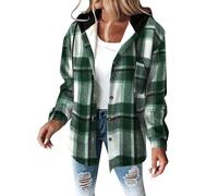 Womens Flannel Checked Flannel Plaid Hoodies Coat Sherpa Chunky Shacket Button Jackets Vintage Fleece Hooded Soft Warm Softshell Outerwear Heavy Sherpa Lined Sweatshirt Longline Winter Jacket Women