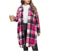 Women's Flannel Jacket Long Plaid Tartan Check Shirts Winter Shacket Coat Long Sleeve Button Down Outdoor Longline Trench Coat Autumn Winter Outfits Lumberjack Jacket Size 8-16