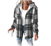Women's Flannel Jackets Plaid Tartan Check Shirts Hoodies Winter Shacket Coat Long Sleeve Button Down Outdoor Patchwork Wool Blend Autumn Winter Outfits Ladies Lumberjack Jackets