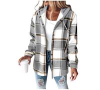 Women's Flannel Jackets Plaid Tartan Check Shirts Hoodies Winter Shacket Coat Long Sleeve Button Down Outdoor Patchwork Wool Blend Autumn Winter Outfits Ladies Lumberjack Jackets