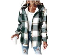 Women's Flannel Jackets Plaid Tartan Check Shirts Hoodies Winter Shacket Coat Long Sleeve Button Down Outdoor Patchwork Wool Blend Autumn Winter Outfits Ladies Lumberjack Jackets