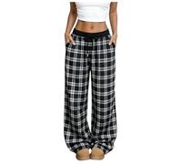 Women's Flannel Plaid Pajama Pants - Wide Leg Baggy Sweatpants with Pockets, Soft Home Pants for Sleep & Casual Relaxation (S)