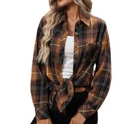 Womens Flannel Shirts, Ladies Tartan Checked Plaid Jackets Long Sleeve Button Down Blouses Tops Casual Smart Shirts Outfits Shackets Jacket with Pockets