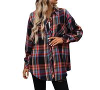 Womens Flannel Shirts, Ladies Tartan Checked Plaid Jackets Long Sleeve Button Down Blouses Tops Casual Smart Shirts Outfits Shackets Jacket with Pockets
