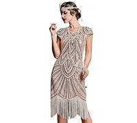 Women's Flapper Dress Cap Sleeve Beaded Fringed 1920s Great Gatsby Dress Costume Party