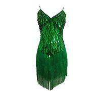 Womens Flapper Gatsby Sequin Tassel Ballroom Dance Sling Skirt Latin Salsa Samba Rumba Dress (UK Women 4/6/8/10) (Green)