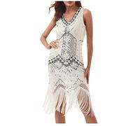 Womens Flapper Gatsby Sequin Tassel Ballroom Dance Summer Sexy Sling Skirt Blue/Purple/Pink Red Latin Salsa Tango Samba Cha Cha Rumba Dress Glitter Princess Dress Uk Size 6/8/10/12/14/16/18/20 Vintage