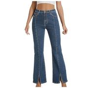 Womens Flare Jeans High Waisted Stretchy Wide Leg Bootcut Split Hem Denim Trousers Casual Everyday Comfortable Relaxed Essential Premium Quality Lounge