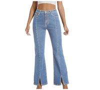 Womens Flare Jeans High Waisted Stretchy Wide Leg Bootcut Split Hem Denim Trousers Casual Everyday Comfortable Relaxed Essential Premium Quality Lounge
