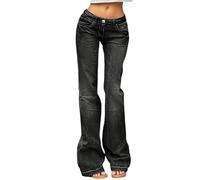 Women's Flare Jeans Y2K 90s Bootcut Low Rise Vintage Distressed Pants Denim Pants Bell Bottoms for Yoga Casual Gym and Sports Trousers Loose Fit Hippie Clothes, Black, L