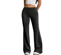 Women's Flare Leg Sweatpants Trousers High Waisted Drawstring Flared Joggers Lounge Pants Casual Y2K Streetwear Wide Leg Sport Yoga Cargo Pants XL Black