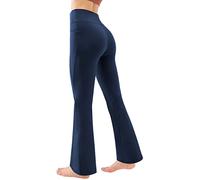 Womens Flare Leggings No Front Seam Flare Yoga Pants with Tummy Control Crossover High Waist Bootcut Flared Leggings Petite/Regular/Tall Navy