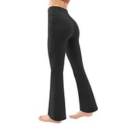 Womens Flare Leggings No Front Seam Flare Yoga Pants with Tummy Control Crossover High Waist Bootcut Flared Leggings Petite/Regular/Tall Black