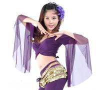 Women's Flare Sleeve Dance Crop Tops, Sexy V Neck 3/4 Tulle Sleeve Ballet Dance Wrap Top, Adjustable Straps Lace-up Shirt for Tribal Belly Dance, Self-tie Tassel Blouse for Festival Clubbing Dancewear