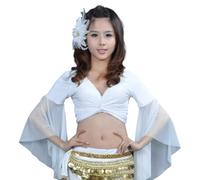 Women's Flare Sleeve Dance Crop Tops, Sexy V Neck 3/4 Tulle Sleeve Ballet Dance Wrap Top, Adjustable Straps Lace-up Shirt for Tribal Belly Dance, Self-tie Tassel Blouse for Festival Clubbing Dancewear