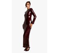 Womens Flare Sleeve Tie Back Column Sequin Maxi Dress - Red - 12, Red