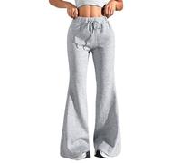 Womens Flare Sweatpants Elastic High Waisted Wide Leg Joggers Solid Color Drawstring Bootcut Pants Baggy Sport Yoga Pants Plain Bootleg Tracksuit Casual Bottoms Lounge Trousers with Pockets Grey