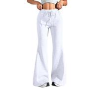 Womens Flare Sweatpants Elastic High Waisted Wide Leg Joggers Solid Color Drawstring Bootcut Pants Baggy Sport Yoga Pants Plain Bootleg Tracksuit Casual Bottoms Lounge Trousers with Pockets White