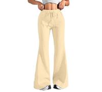 Womens Flare Sweatpants Elastic High Waisted Wide Leg Joggers Solid Color Drawstring Bootcut Pants Baggy Sport Yoga Pants Plain Bootleg Tracksuit Casual Bottoms Lounge Trousers with Pockets Yellow