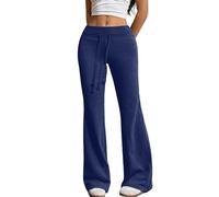 Women's Flare Sweatpants High Waisted Drawstring Wide Leg Lounge Pants with Pockets Flared Joggers for Women UK, Ladies Elasticated Waist Tracksuit Bottoms for Casual & Relaxed Wear Navy