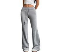 Women's Flare Sweatpants High Waisted Drawstring Wide Leg Lounge Pants with Pockets Flared Joggers for Women UK, Ladies Elasticated Waist Tracksuit Bottoms for Casual & Relaxed Wear Gray