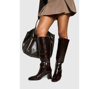 Womens Flared Block Heel Knee High Boots - 7, Red