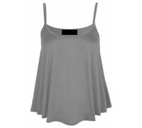 Womens Flared Cami Vest Top Ladies Sleeveless Round Neck Plain and Printed Camisole Vest Top Strappy Swing Vest Flared Mini Top Casual Summer Wear Fancy Party Beach Wear Top Plus Size 8-26 Light Grey