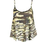 FASHION FAIRIES Womens Swing Cami Vest Top Ladies Sleeveless Round Neck Stretchy Flared Plain and Printed Vest Top Casual Summer Wear Beach Top Lounge Wear Basic Tee Top Plus Size UK 8-30 Camouflage