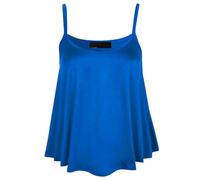 Womens Flared Cami Vest Top Ladies Sleeveless Round Neck Plain and Printed Camisole Vest Top Strappy Swing Vest Flared Mini Top Casual Summer Wear Fancy Party Beach Wear Top Plus Size Royal Blue