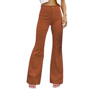 Women's Flared Corduroy Trousers Casual High Waisted Bootcut Cord Pants Autumn Winter Fashion Stretch Corduroy Bootcut Jeans Plus Size Bell Bottom Wide Leg Pants (Orange,L)