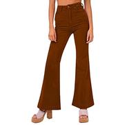 Women's Flared Corduroy Trousers Casual High Waisted Bootcut Cord Pants Autumn Winter Fashion Stretch Corduroy Bootcut Jeans Plus Size Bell Bottom Wide Leg Pants,Za-Brown,M