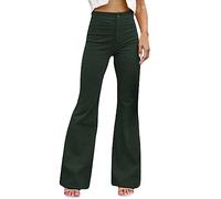 Women's Flared Corduroy Trousers Casual High Waisted Bootcut Cord Pants Autumn Winter Fashion Stretch Corduroy Bootcut Jeans Plus Size Bell Bottom Wide Leg Pants (Green,M)