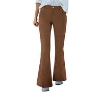Women's Flared Corduroy Trousers Vintage High Waisted Wide Leg Bootcut Cord Pants Winter Stretch Bell Bottom Trousers Casual Office Work Cord Pants with Pockets (Brown,M)
