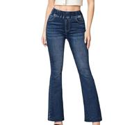 Women's Flared Fit Jeans Elastic Waist High Elastic Jeans for Women Slim Fit Butt Lift Bootcut Trousers Women's High Sweet Flared Jeans, navy, S