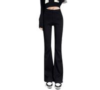Women's Flared Fit Jeans Plain Slim Slim Straight Leg Floor Jeans Tight Height Waist Slimming Trousers Women's High Sweet Flared Jeans, black, M