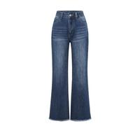 Women's Flared Jeans High Waist Raw Edge Wide Leg Jeans, Blue, M
