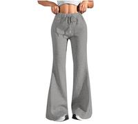 Women's Flared Sweatpants Comfy Yoga Trousers Ladies Casual Flare Leggings Drawstring Elastic Waist Wide Leg Trouser with Pockets Soft Lounge Pants for Women UK Fashion 2025 Bell Bottom Y2K Pant Gray