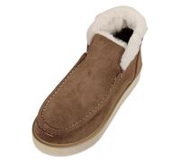 Women's Flat Ankle Boots Solid Color Foot Warmer Fleece Lined Winter Shoes Comfortable Casual Slip On Warm Booties (Brown, 4)
