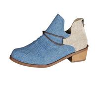Womens Flat Ankle Boots Winter Shoes for Women Fashion Autumn in Stock Women's Leather Booties Foreign Trade Round Toe Plus Size Western Denim Ankle Booties Zipper (Blue, 5.5)