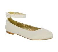 Womens Flat Ankle Strap Ballet Pumps Ladies Ballerina Party Bridal Smart Shoes Shoes 3-8 Ivory Satin