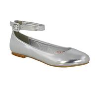 Womens Flat Ankle Strap Ballet Pumps Ladies Ballerina Party Bridal Smart Shoes Shoes 3-8 Silver Metallic