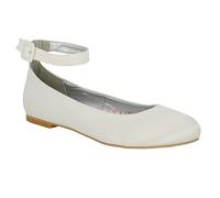 Womens Flat Ankle Strap Ballet Pumps Ladies Ballerina Party Bridal Smart Shoes Shoes 3-8 White Satin