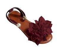 Womens Flat Beach Sandals Summer Orthopedic Wide Fit Sandal with Flowers Ladies Arch Support Open Toe Roman Sliders with Ankle Strap Casual Sip on Slingback Walking Shoes (Wine, 39.00)