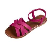 Women's Flat Beach Sandals with Breathable Woven Elastic Straps Round Toe Comfortable Wide Width Fit Large Size Minimalist Roman Style Open Sandals for Summer Holidays and Daily Walking