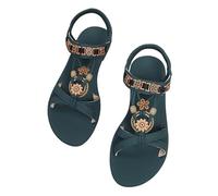 Women's Flat Bohemian Sandals with Elastic Ankle Strap | Casual Summer Beach Holiday Footwear | Ethnic Style Open Toe Comfort Design Green