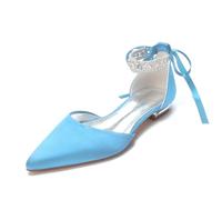 Women's Flat Bridal Pointed Toe Flats Comfort Wedding Shoes for Bride Prom Dress Shoes 1.5Cm,Sky Blue,7 UK