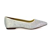 Womens Flat Diamante Shoes Ladies Wedding Slip On Point Toe Ballet Pumps Ivory Satin